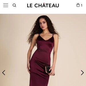 Open Back Satin Gown With Back Train, Burgundy